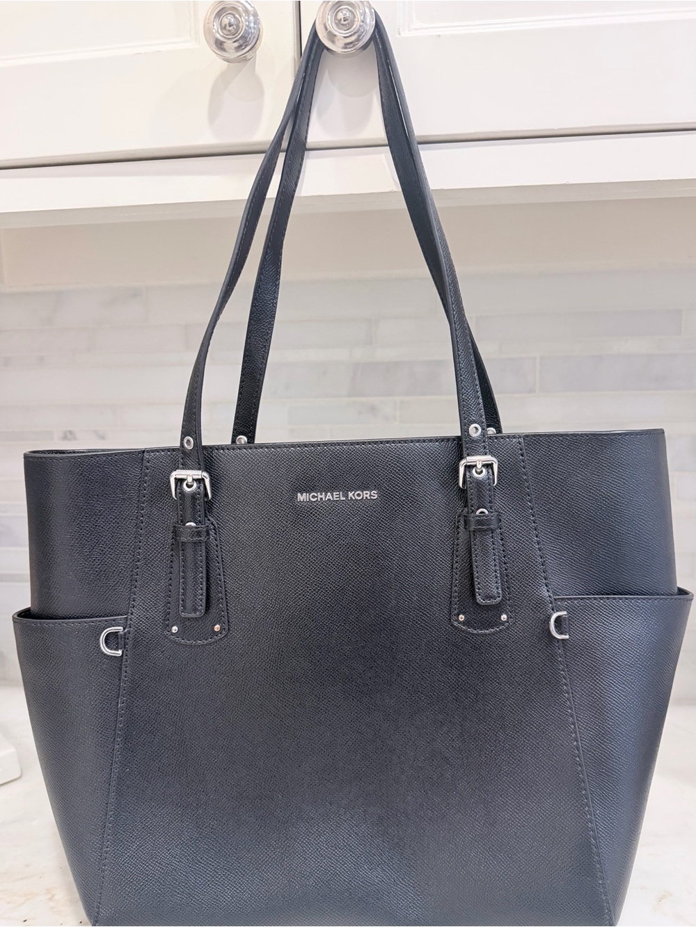Michael Kors Black Saffiano Tote with Side Pockets